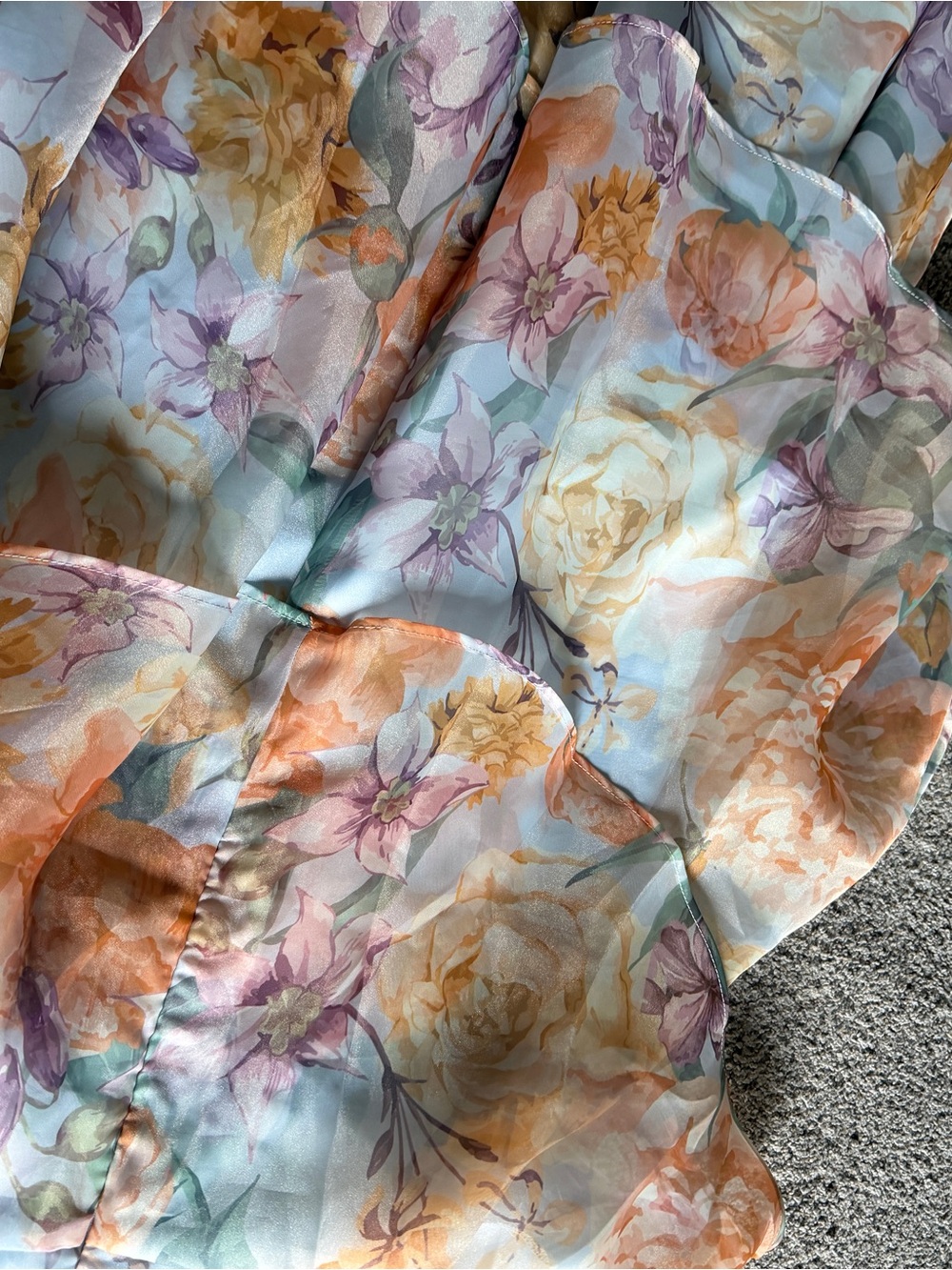 Lulus Playfully Posh Blue Floral Organza Tie-Strap Tiered Midi Dress - Picture 6 of 6